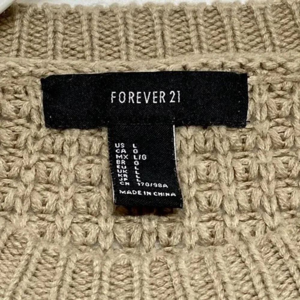 Forever‎ 21 Knit Sweater Women’s Large Tan Long Sleeve Pullover Cozy Tunic Shirt
